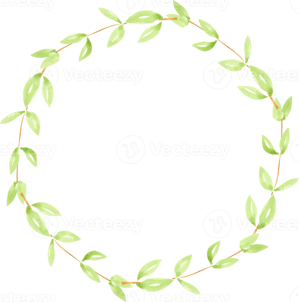 watercolor green leaves circle wreath frame png