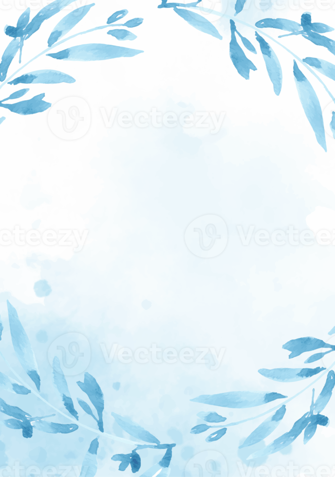 watercolor blue leaves on splash background wedding or birthday invitation card png