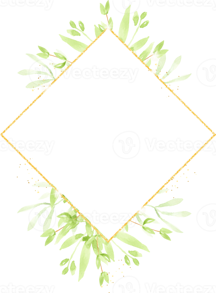 waterverf groen bladeren goud schitteren krans kader png