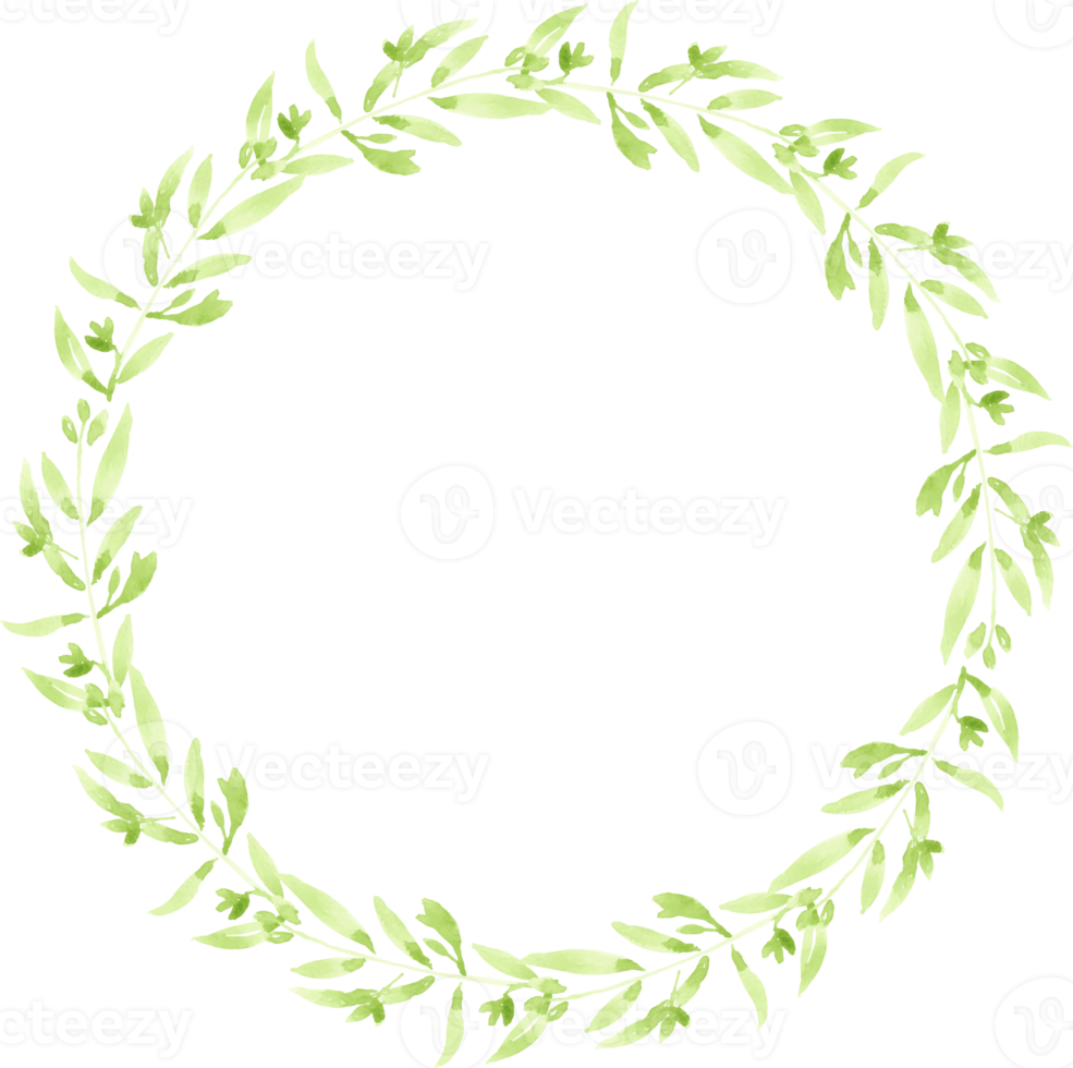 watercolor green leaves circle wreath frame png
