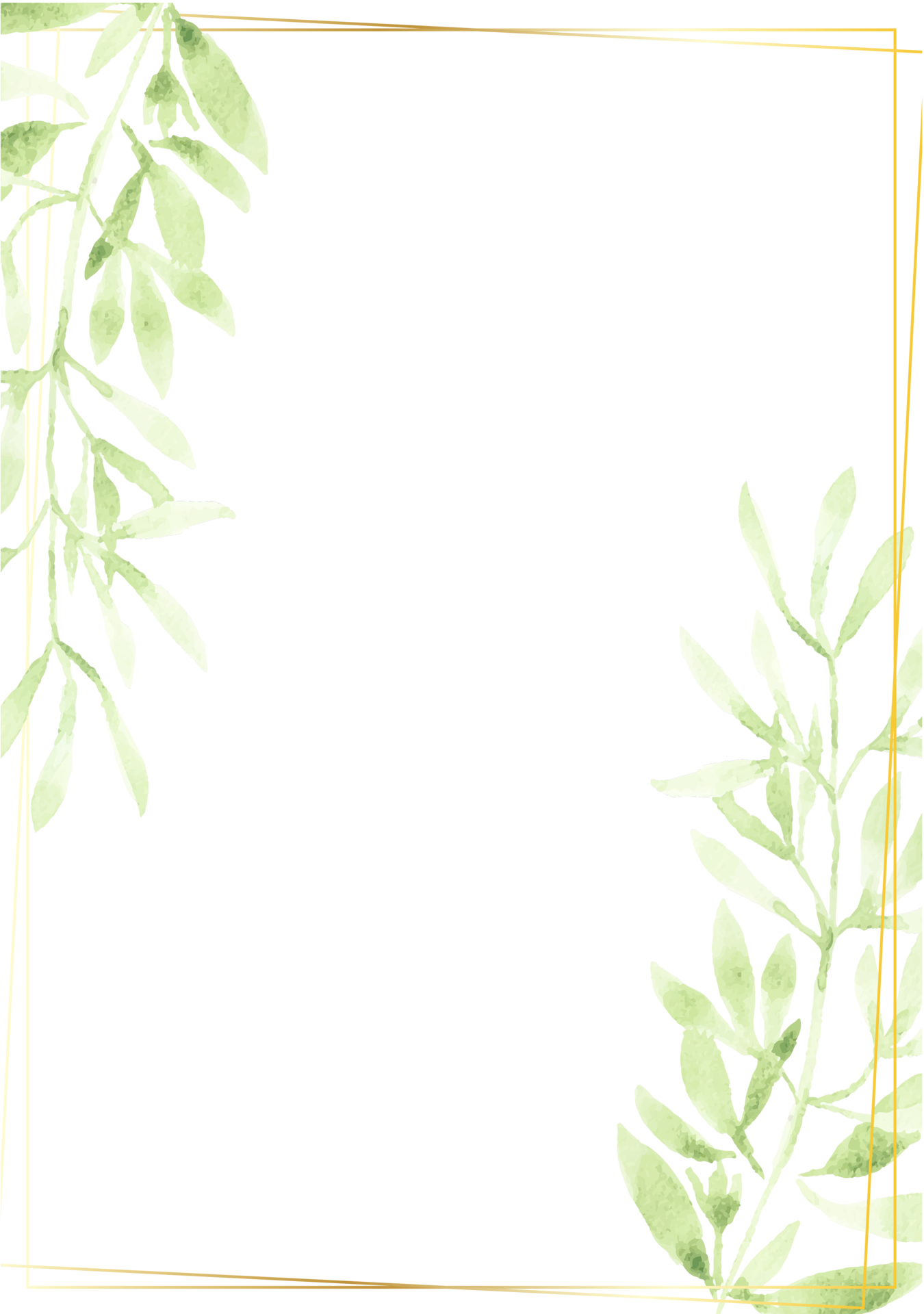 folhas verdes aquarela com moldura dourada modelo de cartão de convite