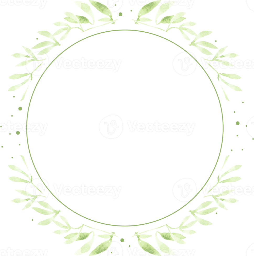 watercolor green leaves wreath frame for logo or banner png