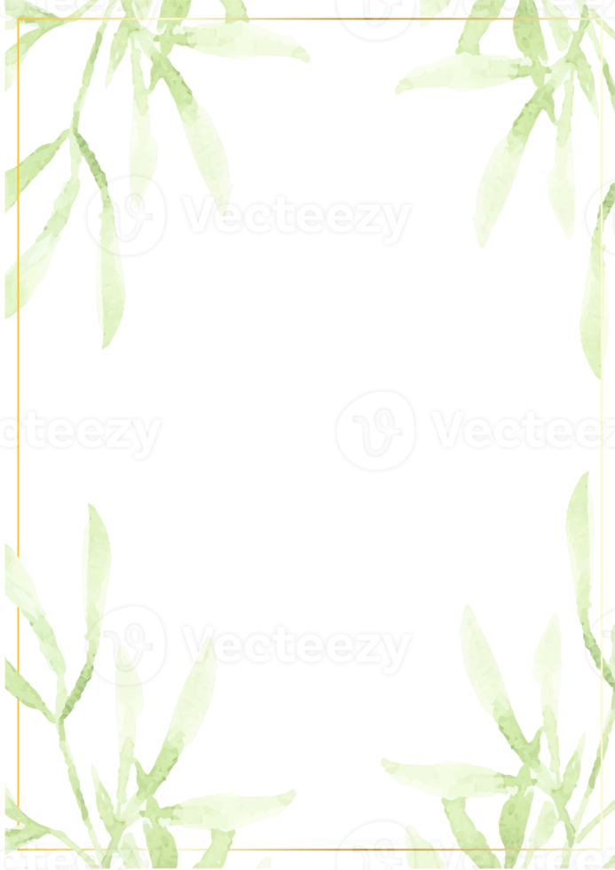 vattenfärg grön löv med gyllene ram bröllop eller födelsedag inbjudan kort mall png