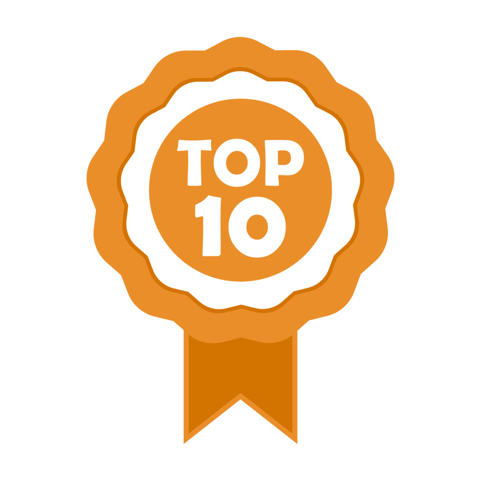 Single Badge with orange and white color shade. A single orange badge on transparent background. Top 10 single badges with ribbon. png