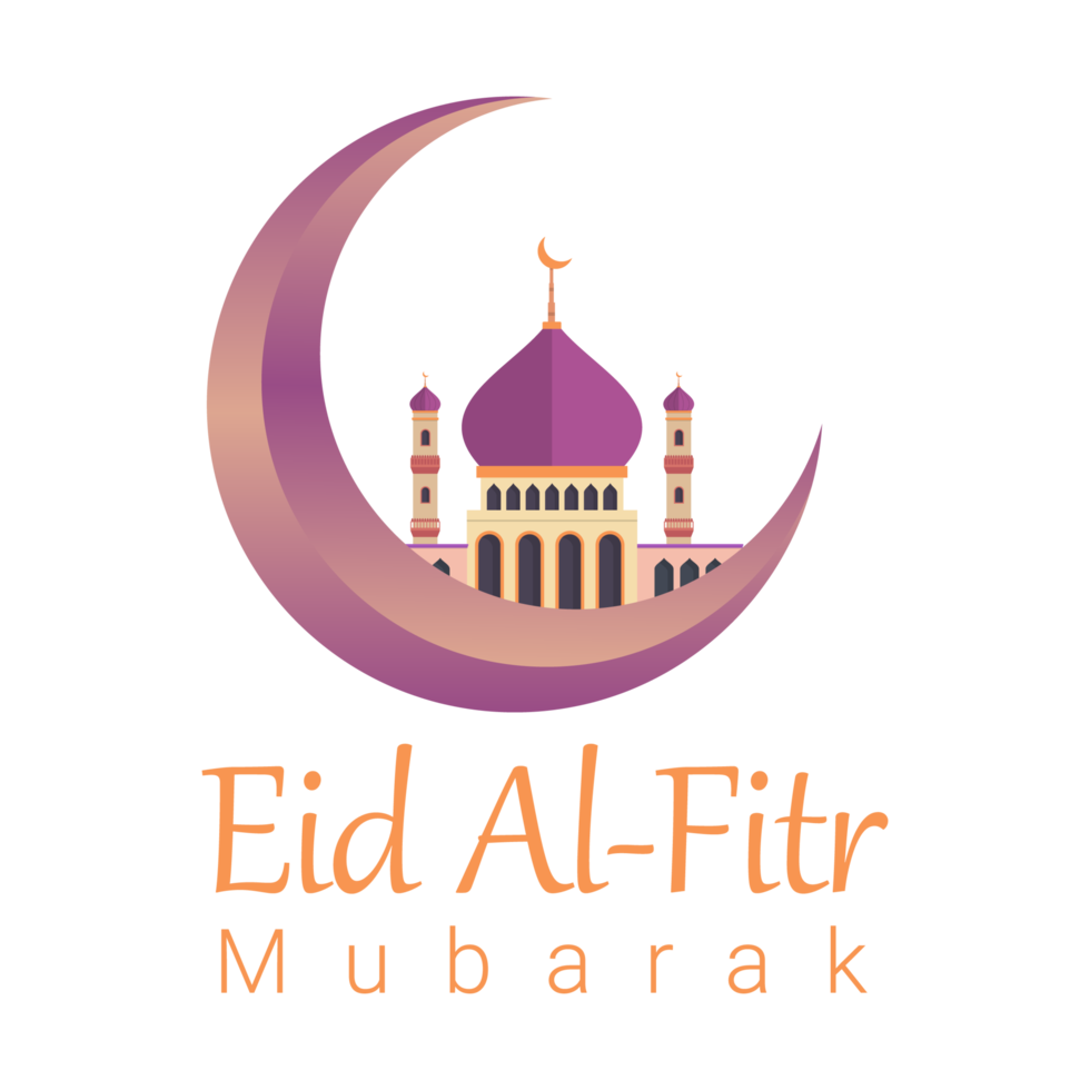 imagem de design de celebração de eid mubarak com mesquita e pipa. festival muçulmano feliz eid mubarak celebração. lua e mesquita muçulmana para celebração do eid em fundo transparente. png