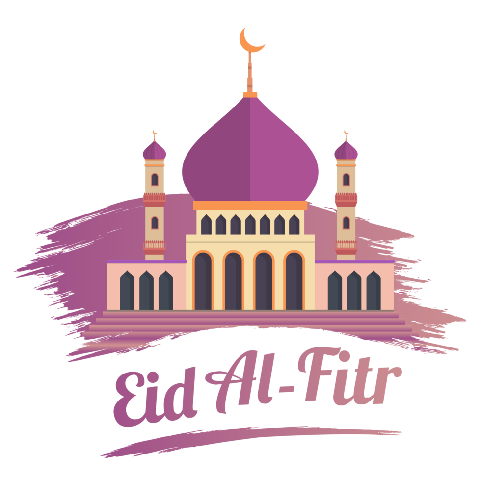 Beautiful Muslim mosque with a brush stroke. Multicolor Muslim mosque PNG image. Muslim festival happy Eid Mubarak celebration. Moon and Muslim mosque for Eid celebration on transparent background.