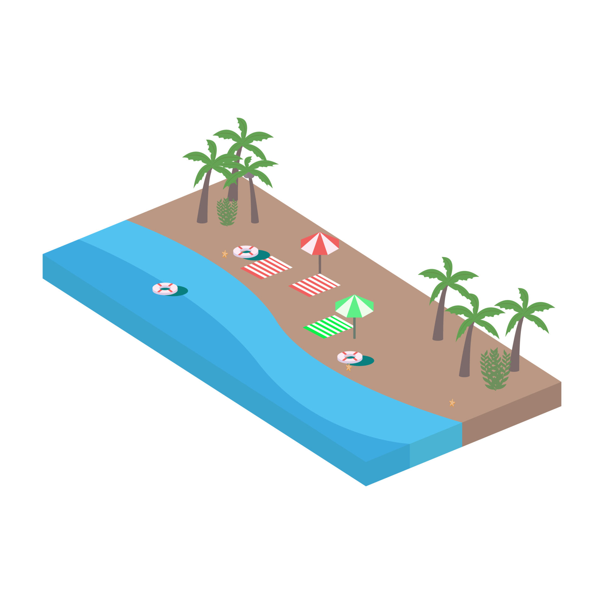 Sandy Beach Landscape Png Image Sandy Beach Isometric Design With Lifebuoy And Coconut Tree