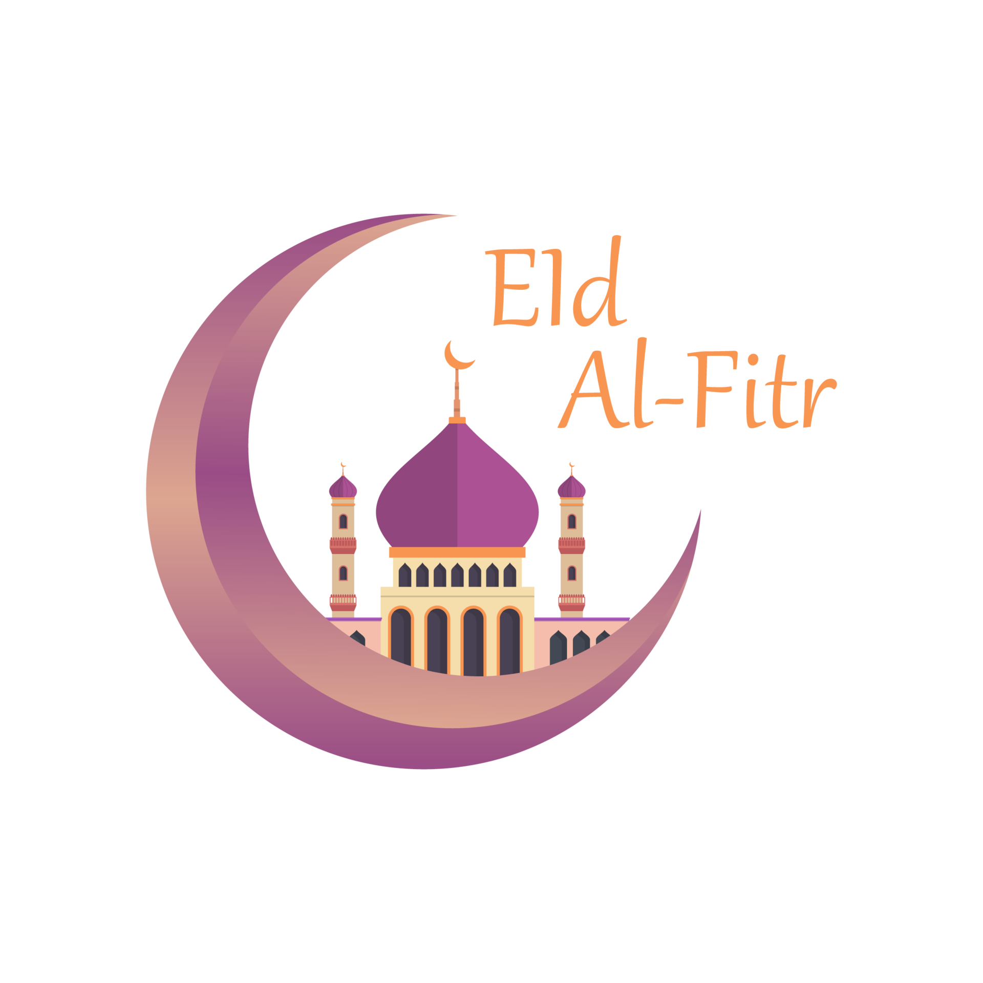 Beautiful Eid AlFitr PNG design with golden text effect. Muslim holy