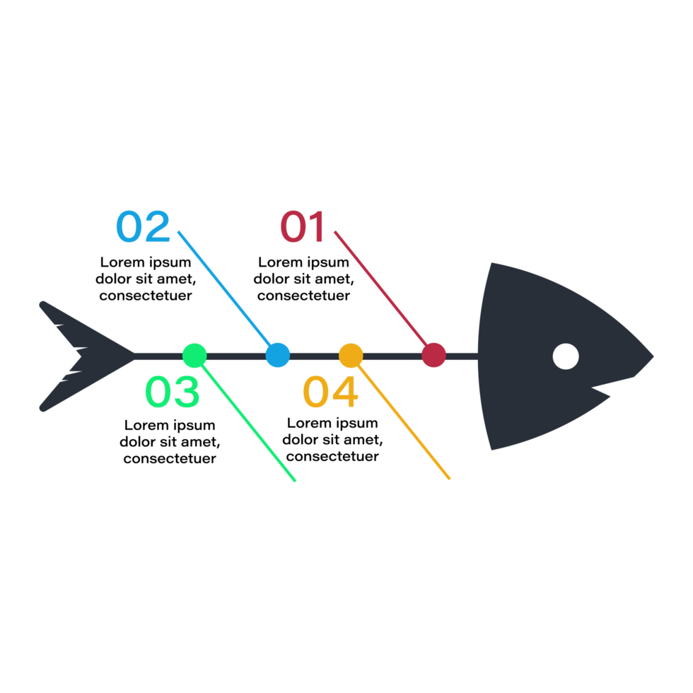 Digital Fishbone infographic PNG image with colorful text slot. Fishbone infographic design on a transparent background. Digital Infographic elements for business presentation concept.