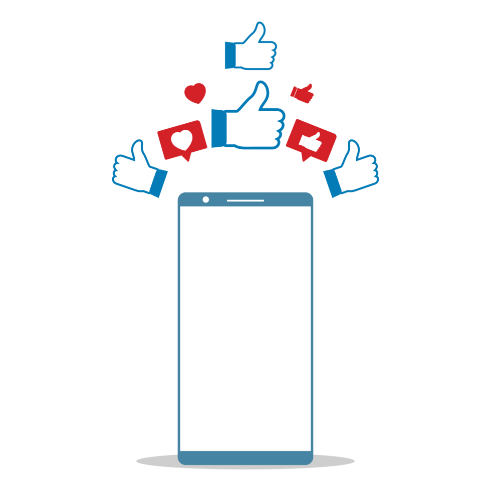 Stylish social media button design on transparent background. Love and like social media button PNG design with the tablet. Blue and red color buttons image for social media.