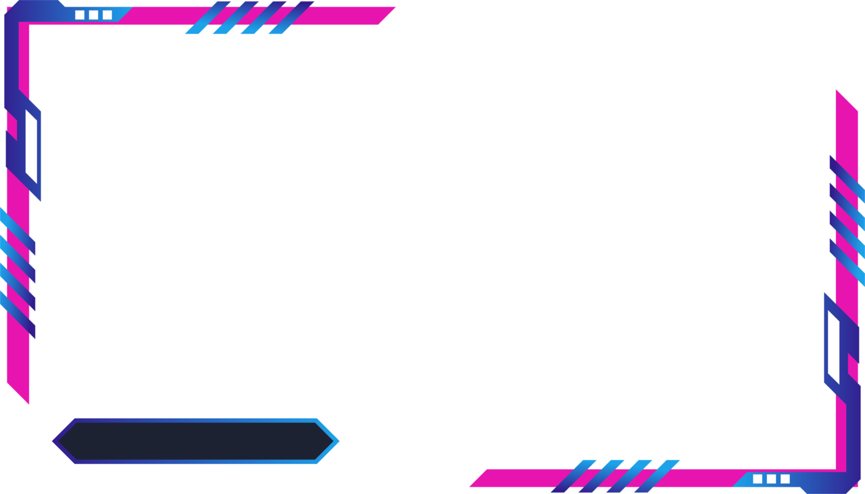 Simple futuristic gaming screen panel PNG with abstract shapes. Online game streaming overlay and user interface design with pink and blue colors. Metallic gaming overlay panel image.