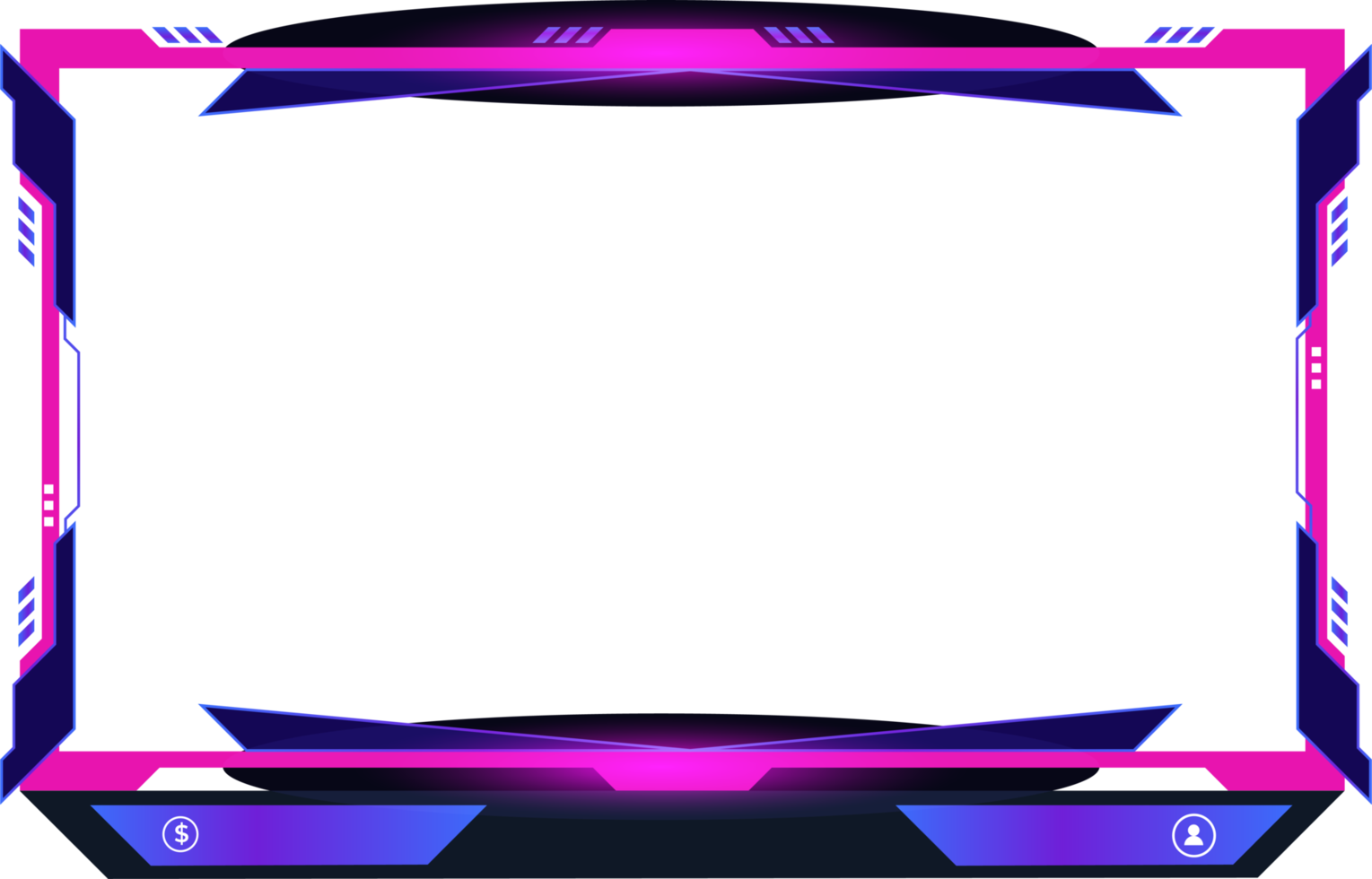 Online gaming screen panel and border image for gamers with colorful buttons. Live streaming overlay decoration with girly pink and blue color shades. Live broadcast elements PNG. png