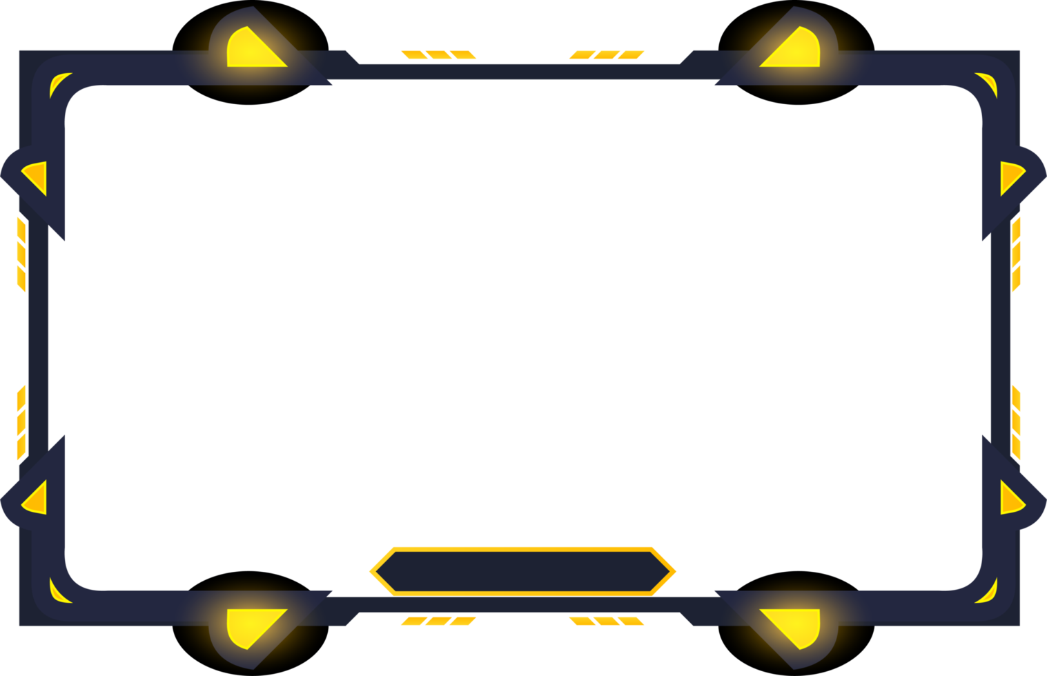imagen de superposición de transmisión en vivo para jugadores con paneles de pantalla oscuros. diseño de superposición de flujo futurista con botones digitales. superposición de pantalla de juego png con formas abstractas y color amarillo.