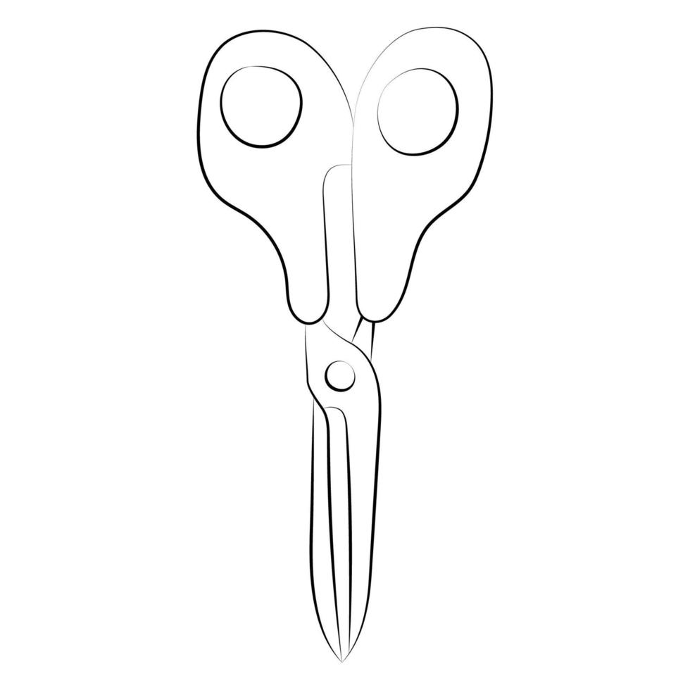 Line art scissors icon. Outline Tool. Black and white illustration