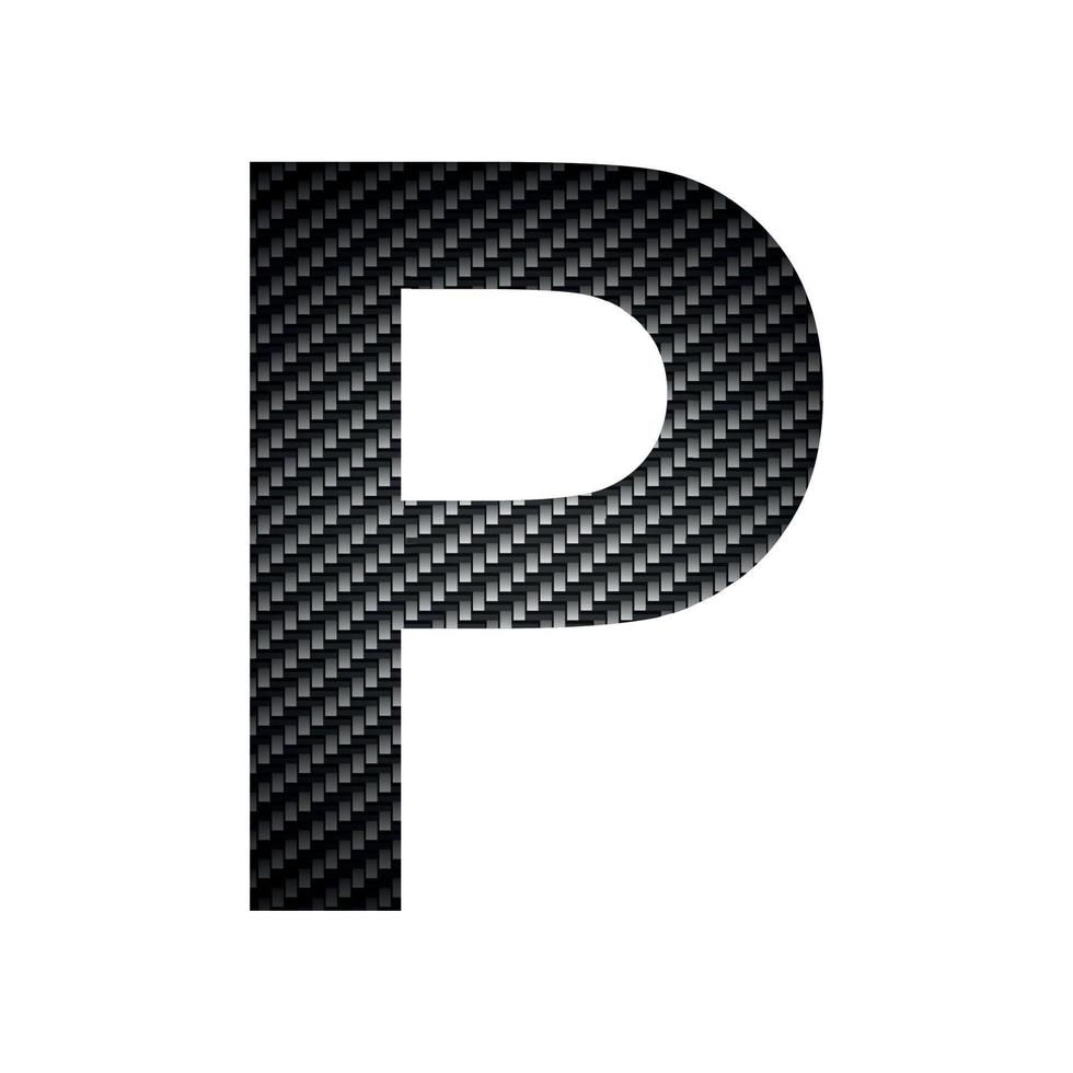 English alphabet letter P, carbon dark texture on white background - Vector