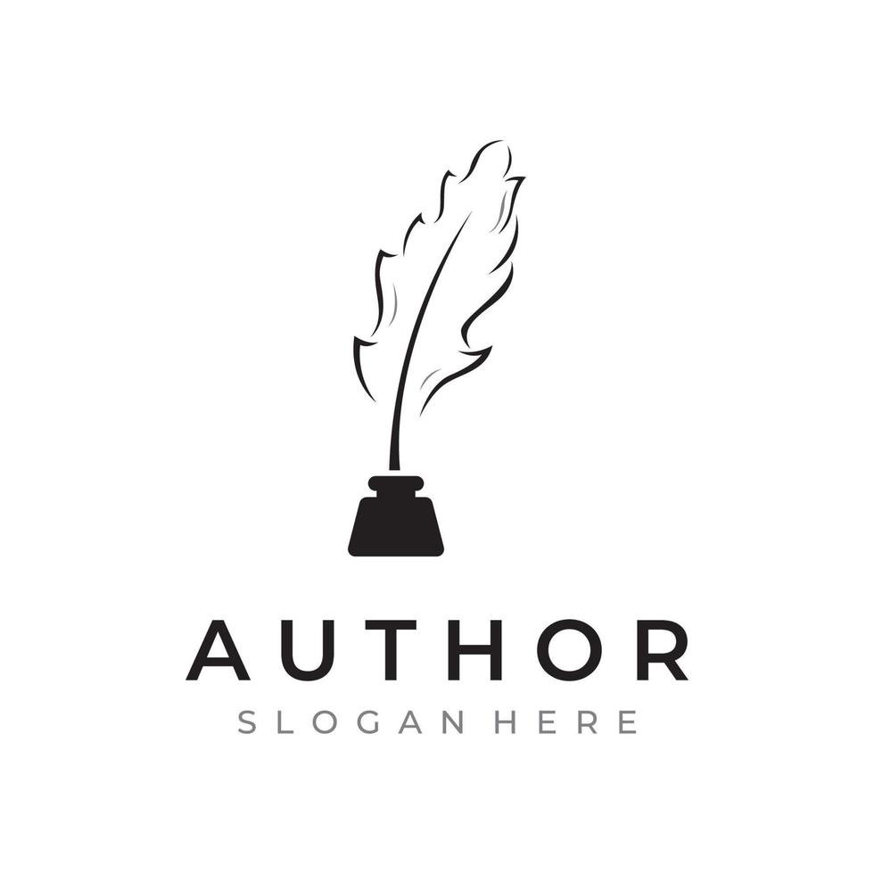 Creative design of pen template logo with hipster quill for author or author, signature. vector