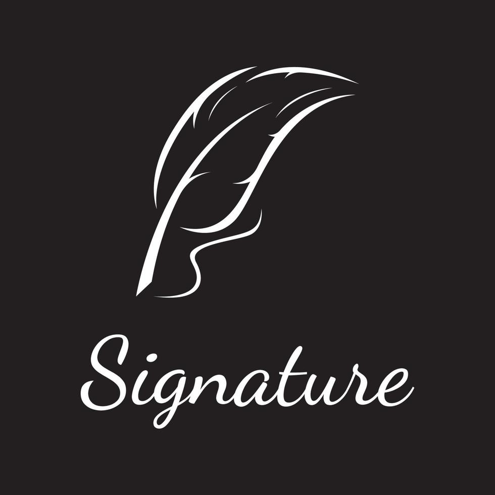 Creative design of pen template logo with hipster quill for author or author, signature. vector