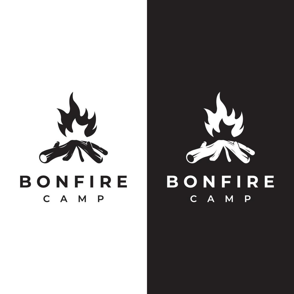 Creative design of bonfire logo template with vintage wood and fire concept for business, camping and adventure. vector
