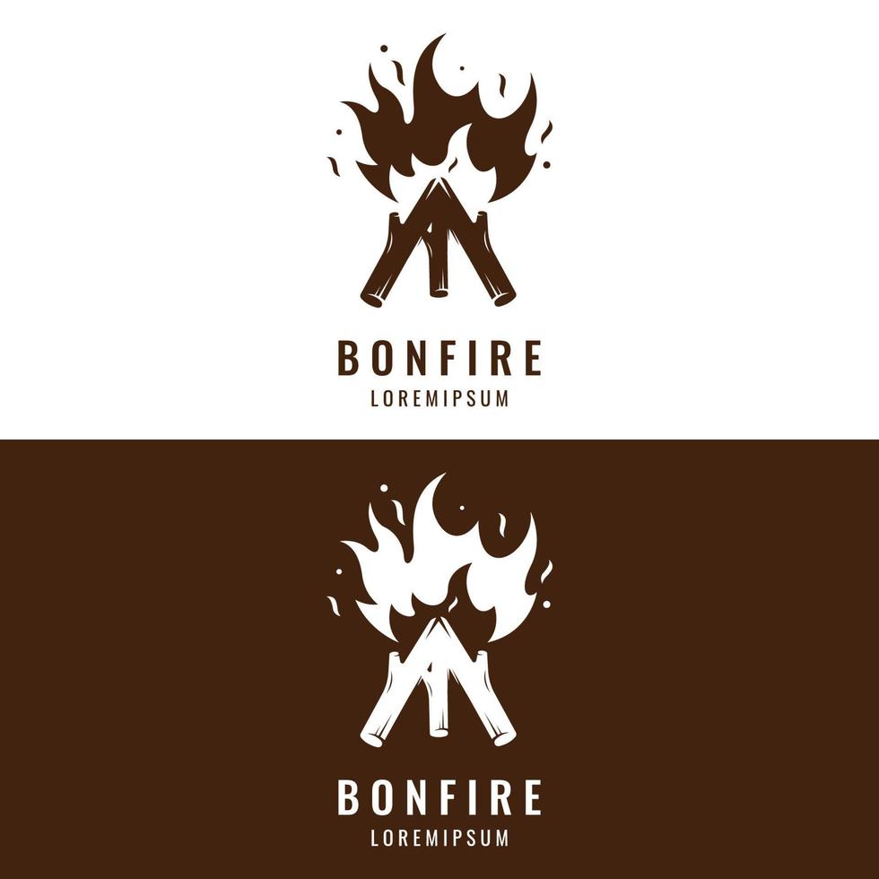 Creative design of bonfire logo template with vintage wood and fire concept for business, camping and adventure. vector