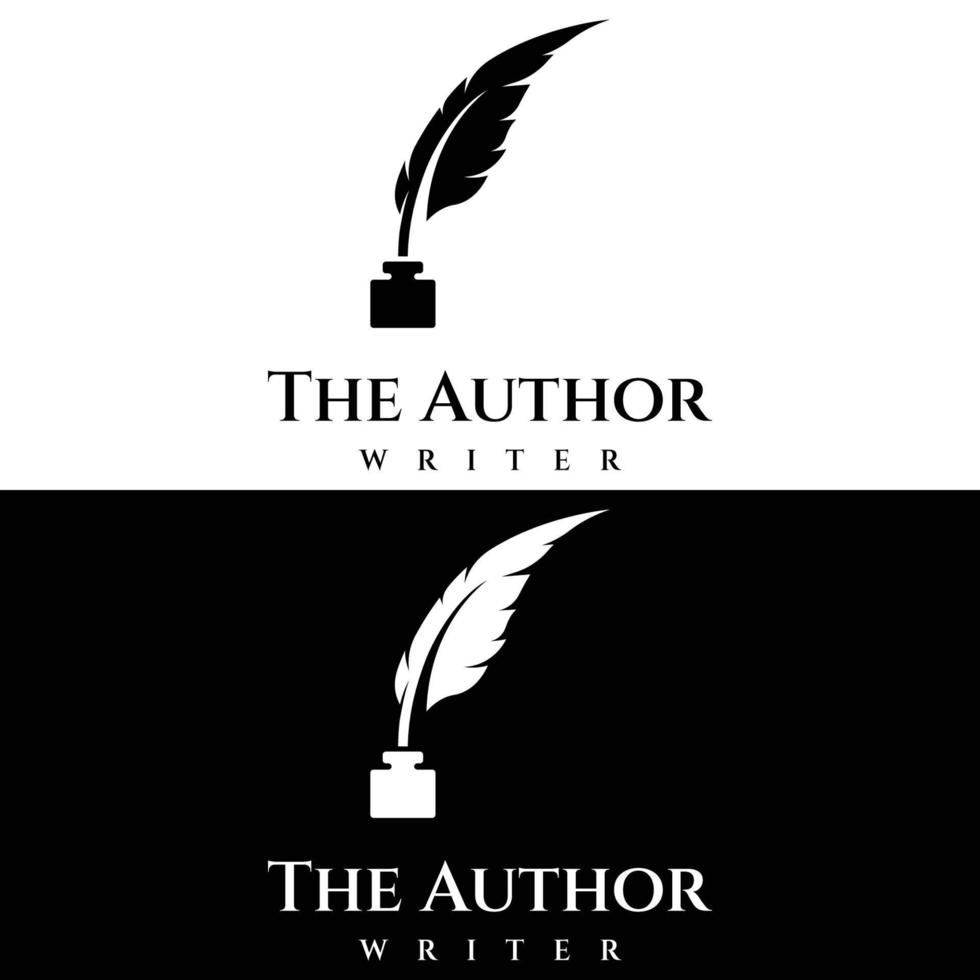 Creative design of pen template logo with hipster quill for author or author, signature. vector