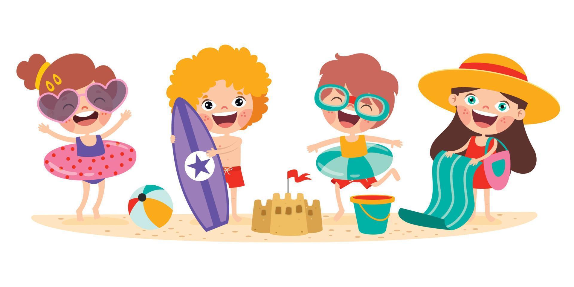 Summer Holiday With Cartoon Kids vector