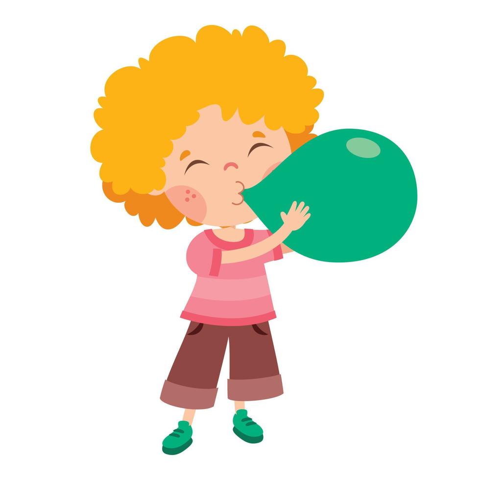 Cartoon Kid Blowing Colorful Balloon vector