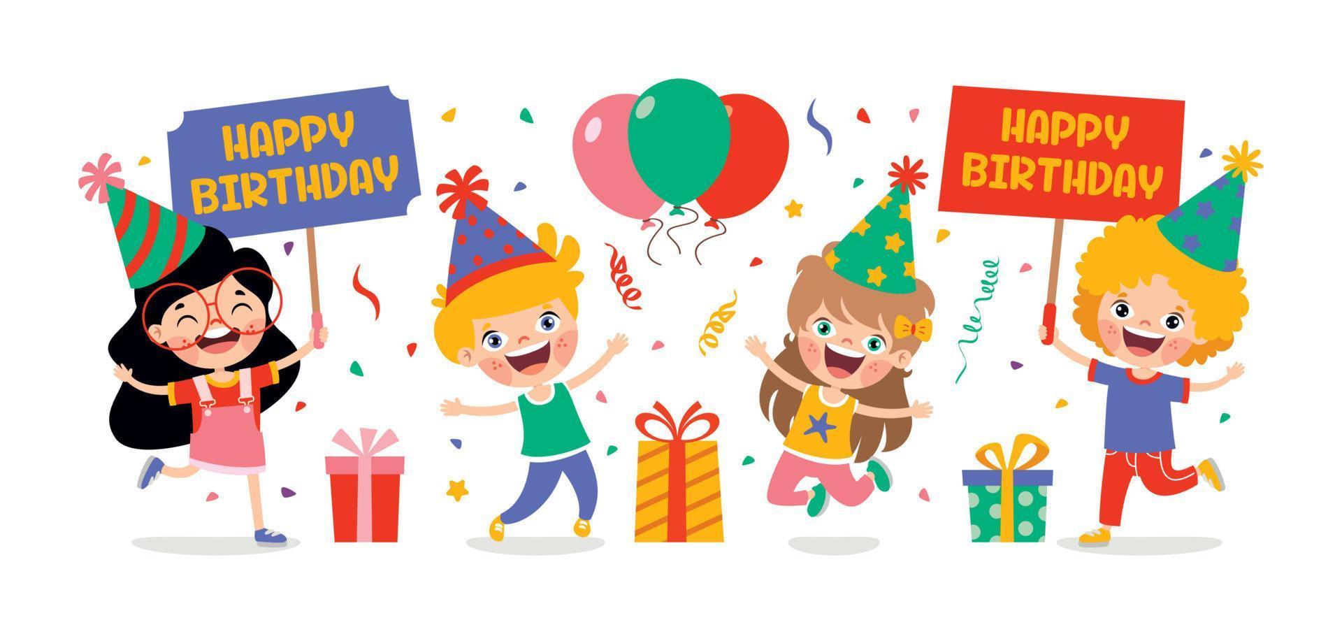 Cartoon Kids Celebrating Birthday Party vector