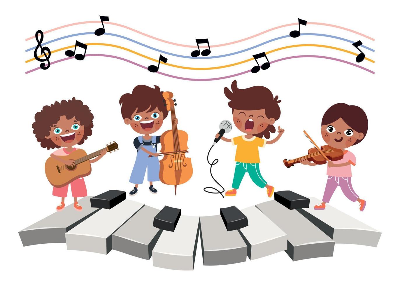 niños divertidos dibujos animados tocando música vector