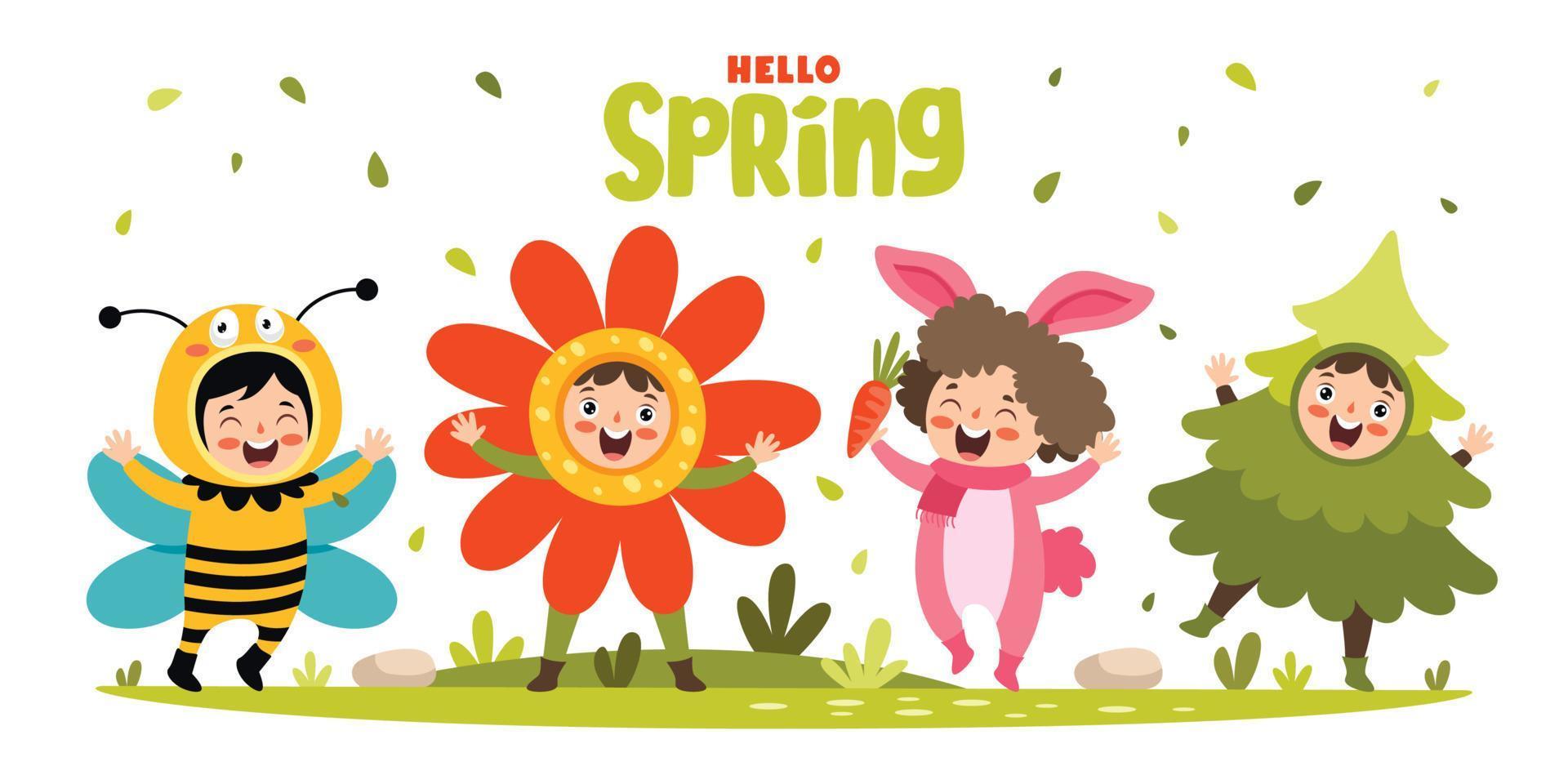 temporada de primavera con niños de dibujos animados 13474190 Vector en  Vecteezy