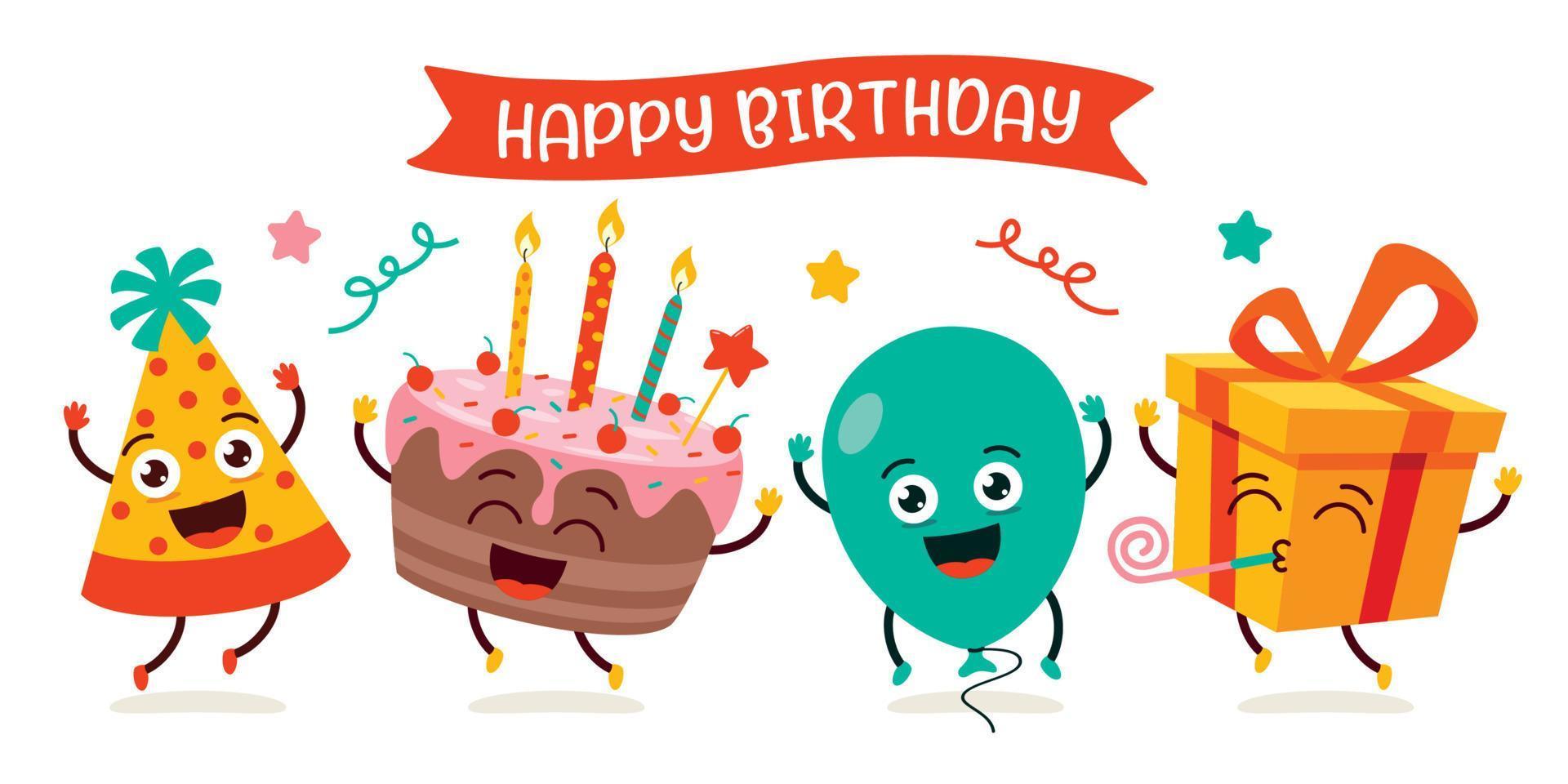 Cartoon Characters Celebrating Birthday Party vector
