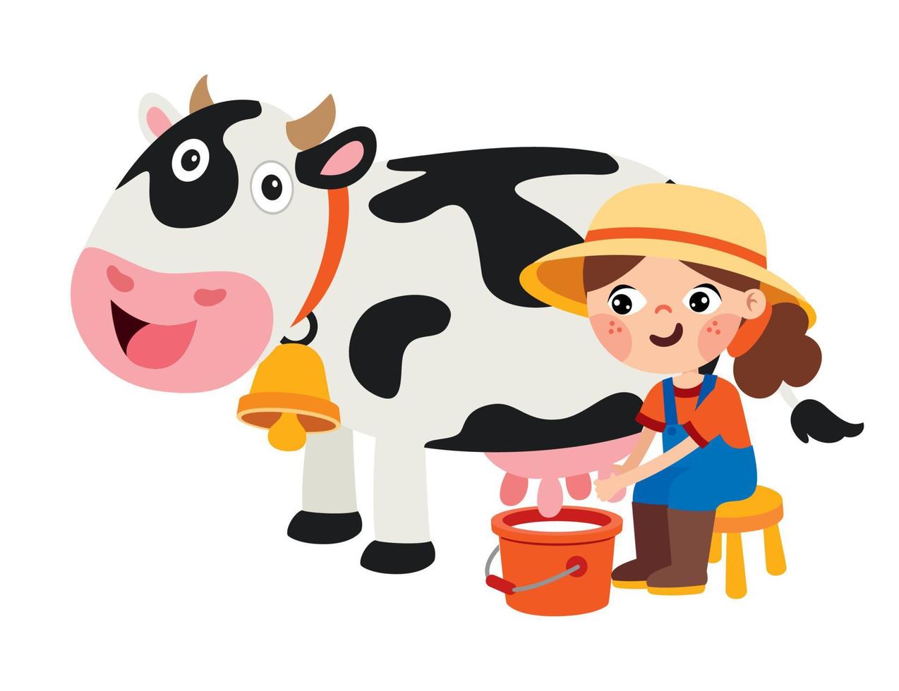 Cartoon Kid Milking A Cow vector