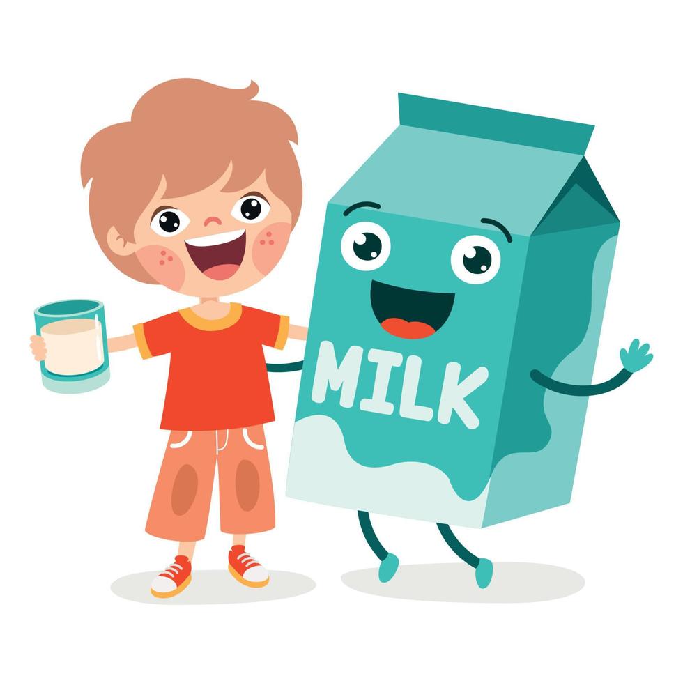 Drinking Milk Concept With Cartoon Character vector