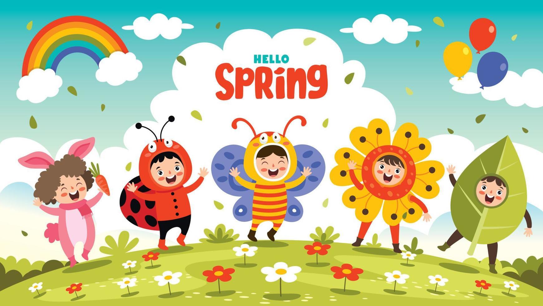 temporada de primavera con niños de dibujos animados 13474248 Vector en  Vecteezy