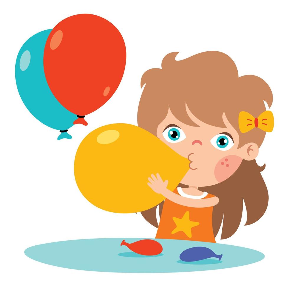Cartoon Kid Blowing Colorful Balloon vector