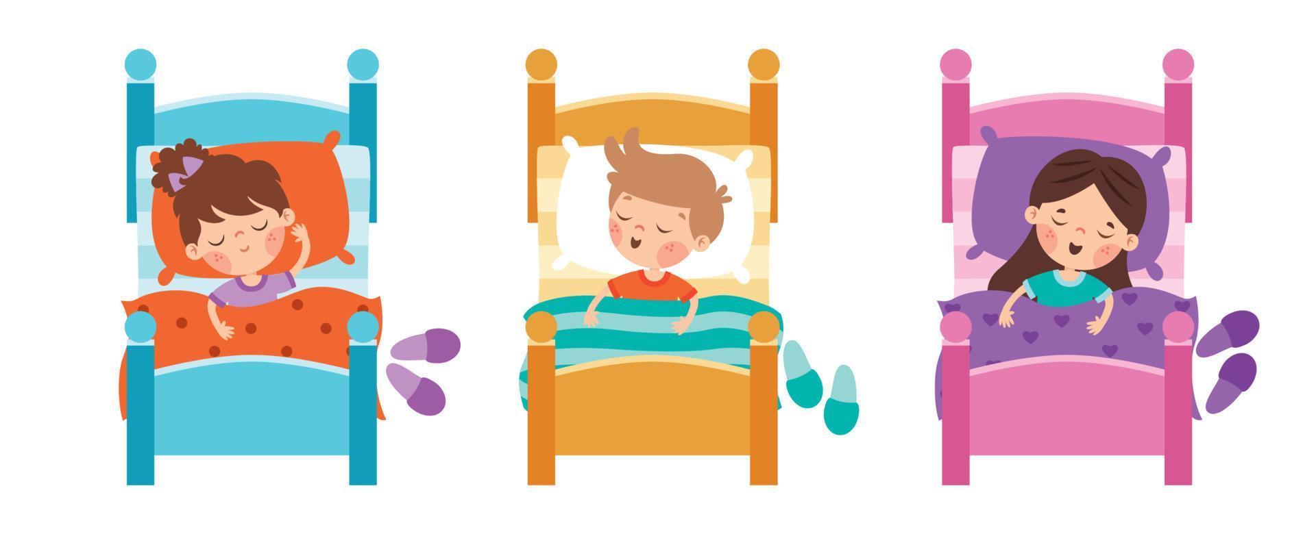Cartoon Illustration Of Kids Sleeping vector
