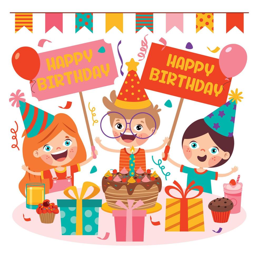 Cartoon Kids Celebrating Birthday Party vector