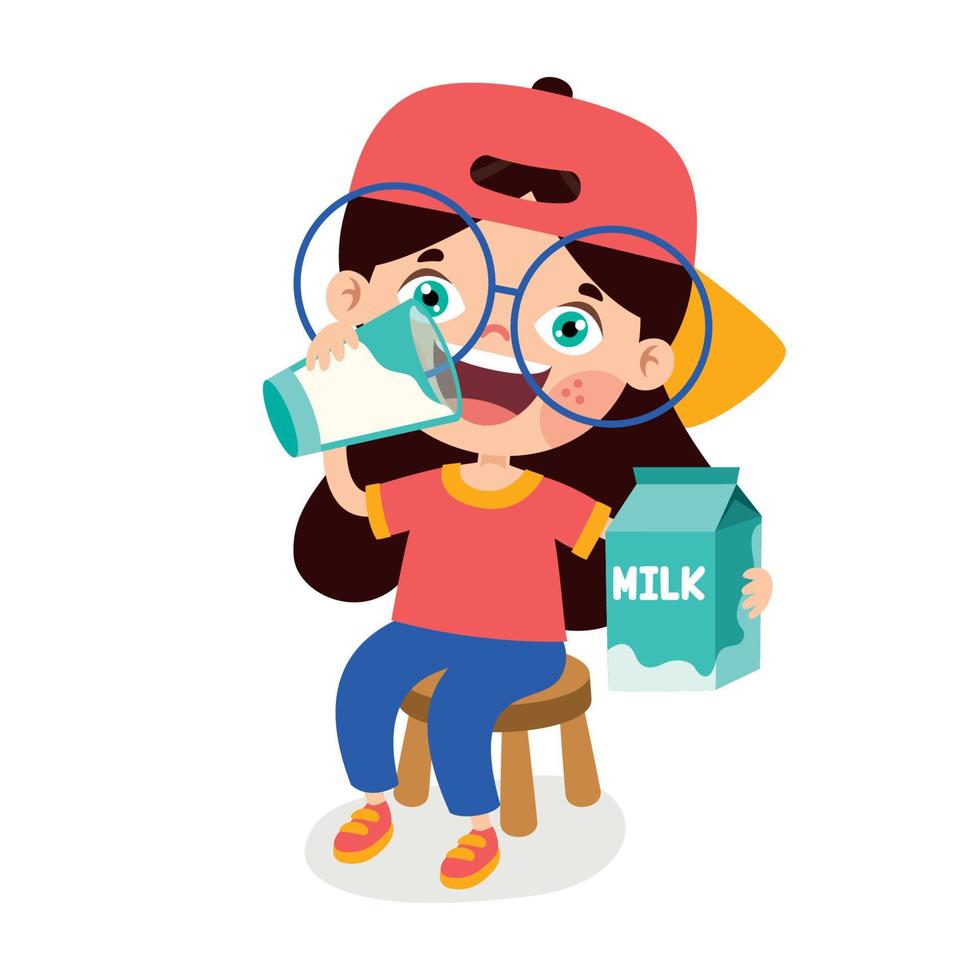 Drinking Milk Concept With Cartoon Character vector