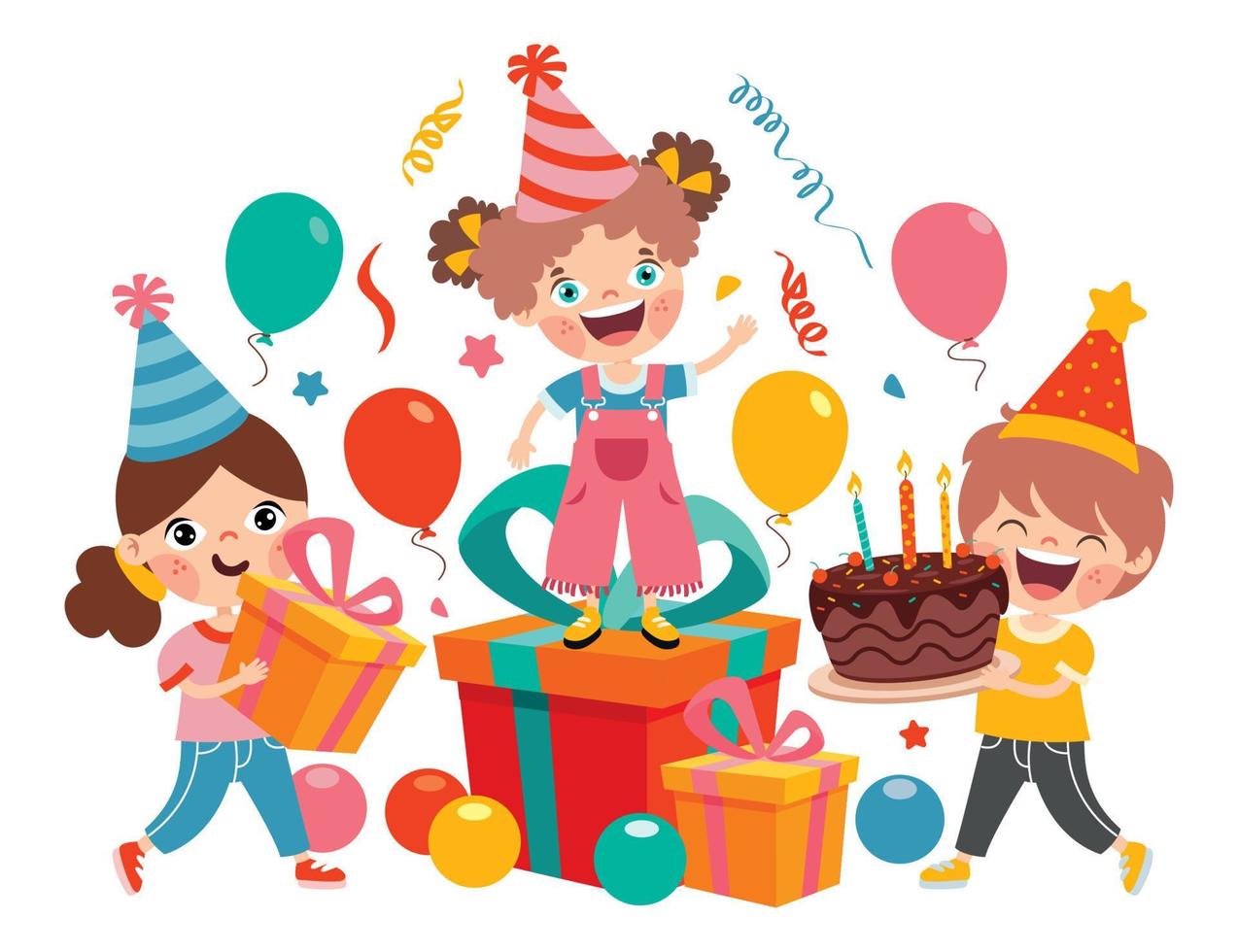 niños de dibujos animados celebrando la fiesta de cumpleaños vector