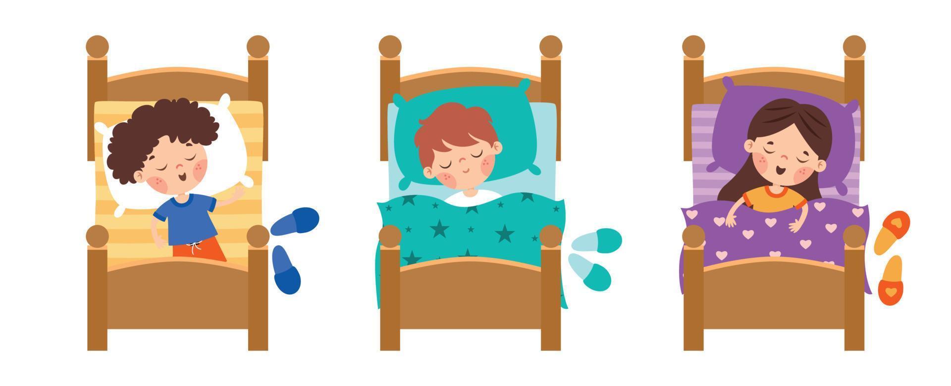 Cartoon Illustration Of Kids Sleeping vector