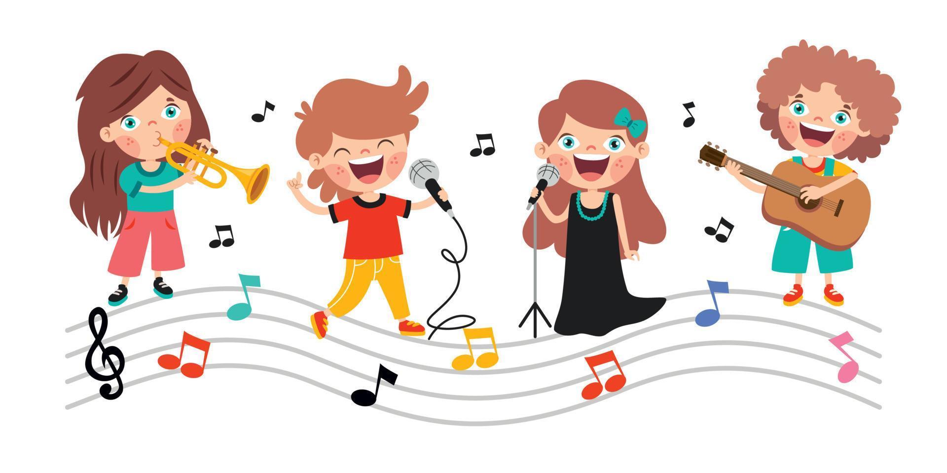 Funny Cartoon Kids Playing Music vector