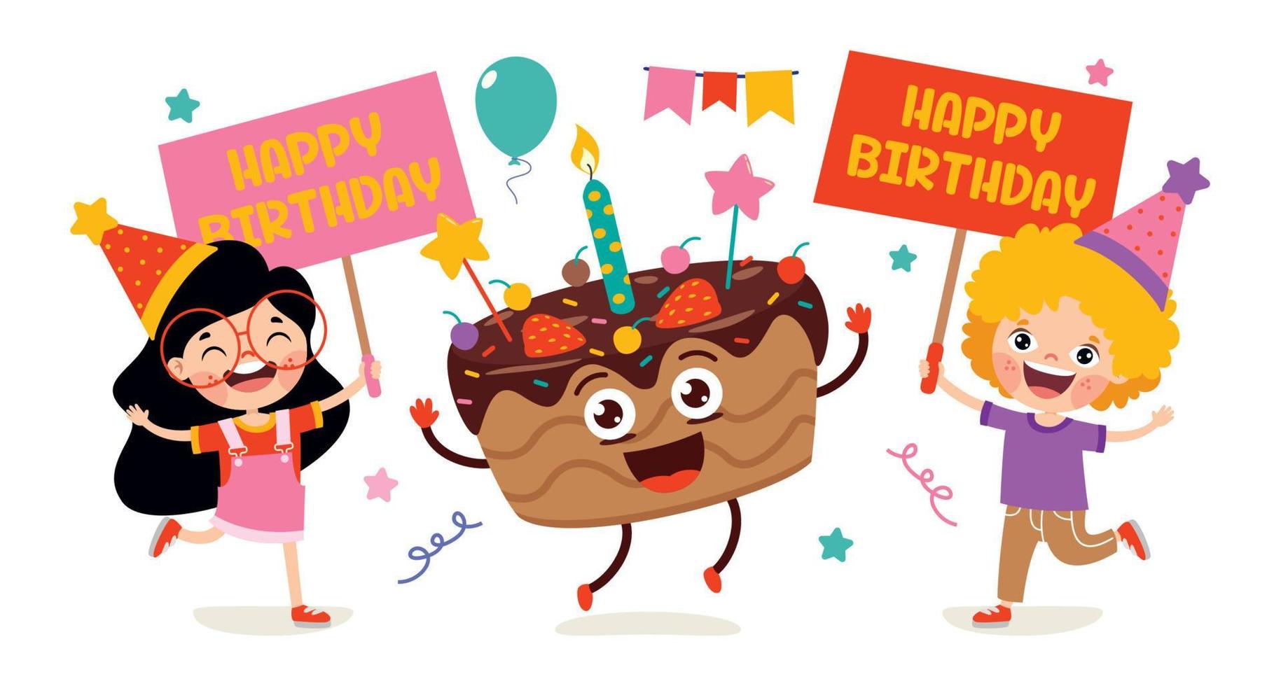 Cartoon Characters Celebrating Birthday Party vector