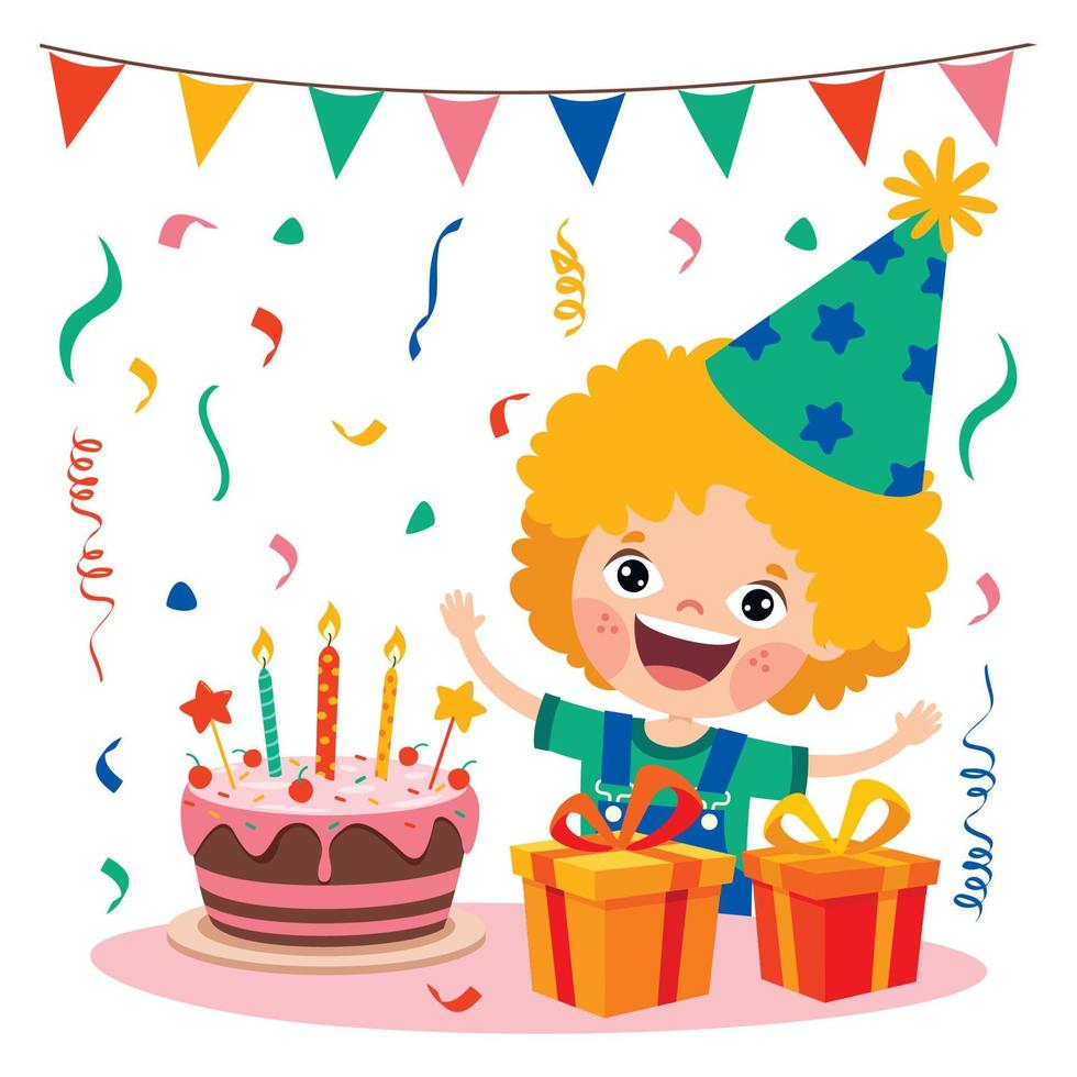 niño de dibujos animados celebrando la fiesta de cumpleaños vector
