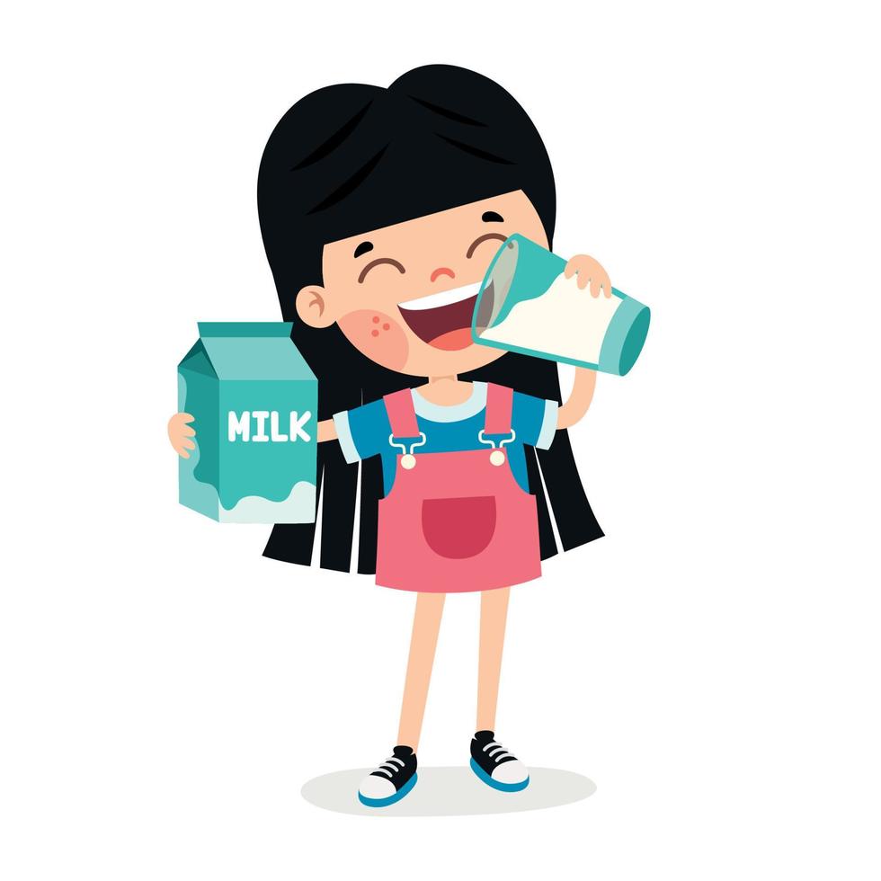 Drinking Milk Concept With Cartoon Character vector