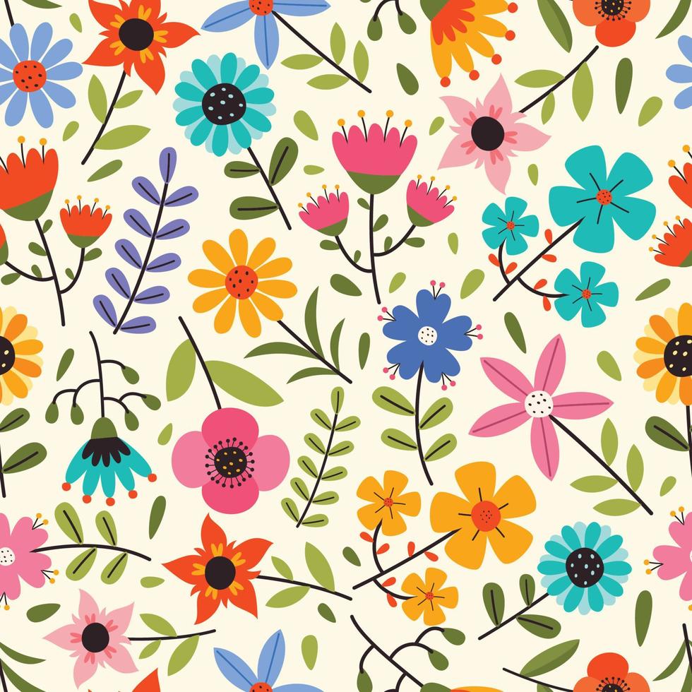 Seamless Pattern With Colorful Flowers vector