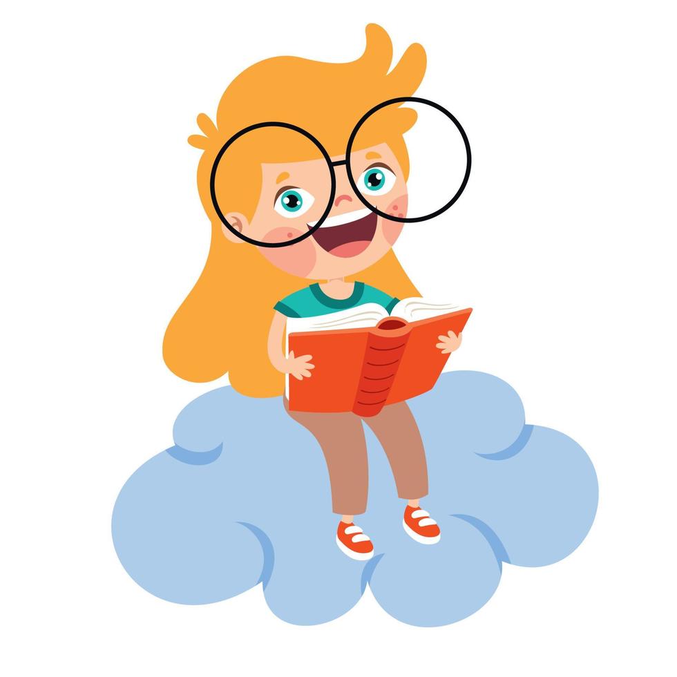 Kid Sitting On Cloud And Reading Book vector
