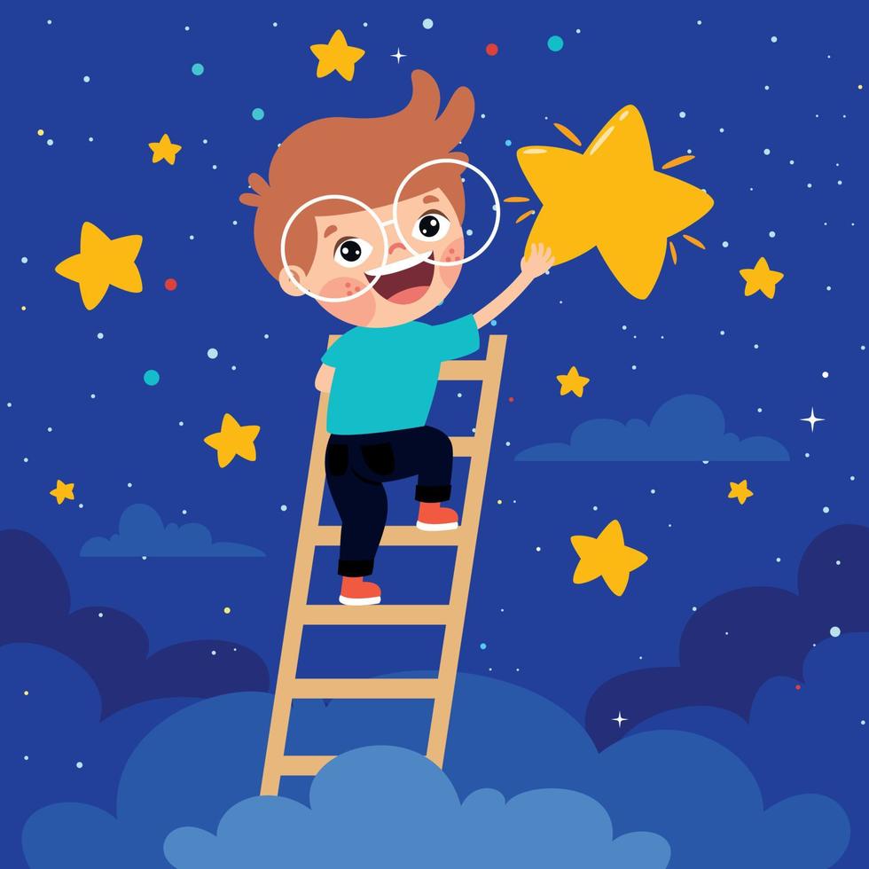 Concept Of Cartoon Character With Sky Elements vector