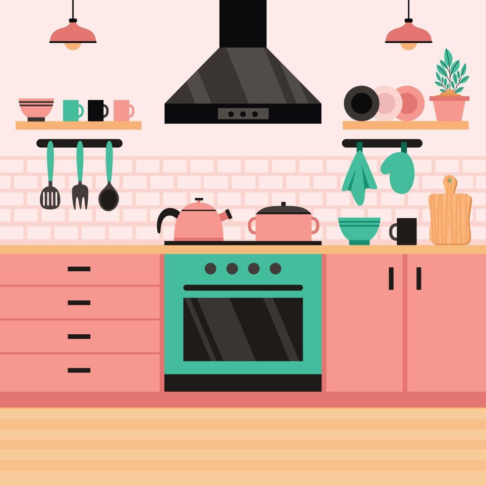 Flat Interior Design Of A Kitchen vector