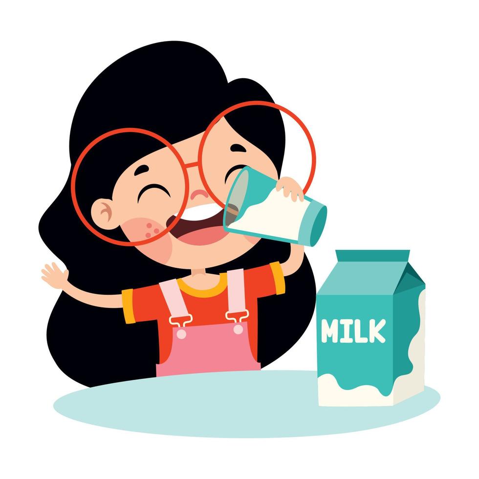 Drinking Milk Concept With Cartoon Character vector