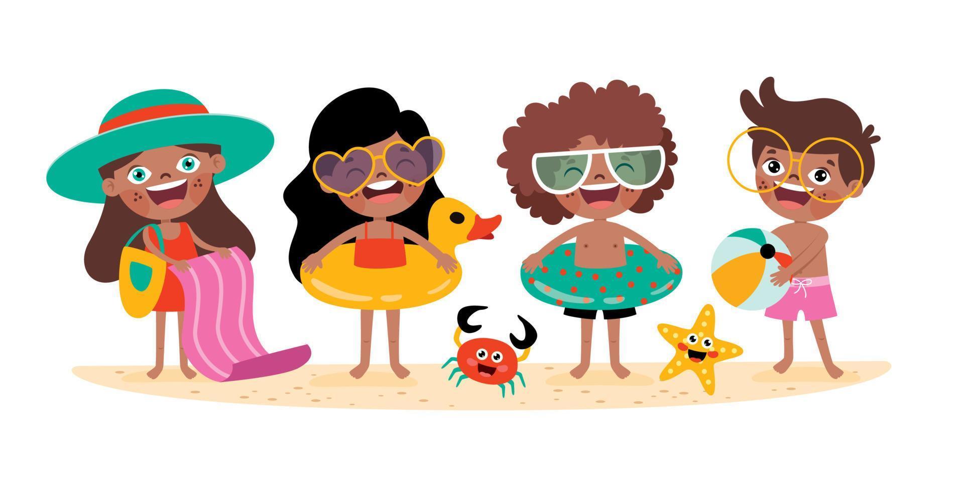 Summer Holiday With Cartoon Kids vector