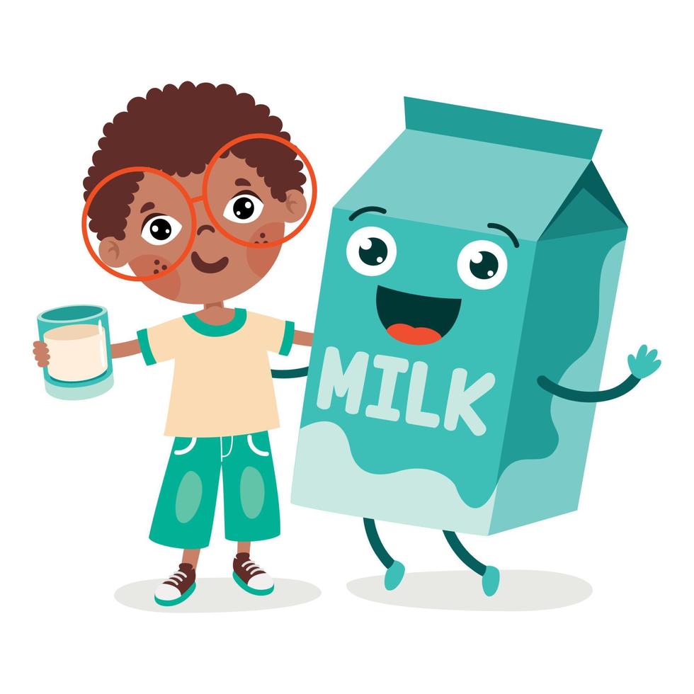 Drinking Milk Concept With Cartoon Character vector